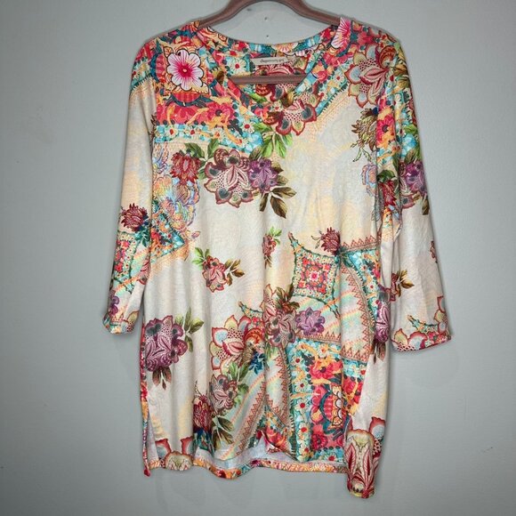 Soft Surroundings Sweater Tunic Women's Medium Floral Garden Colorful Pullover - Picture 1 of 8